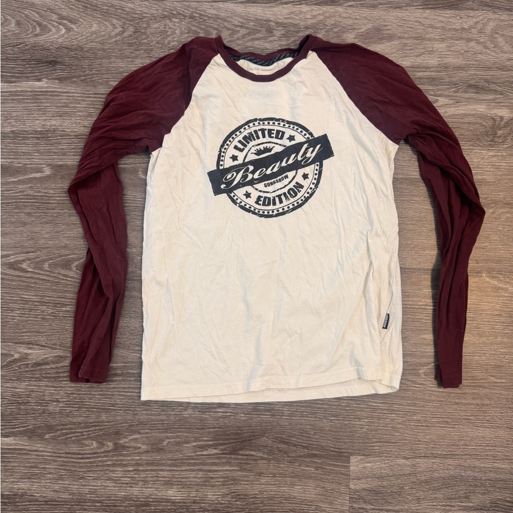 Gongshow Hockey Kids Long-Sleeve Raglan Tee in Burgundy and White